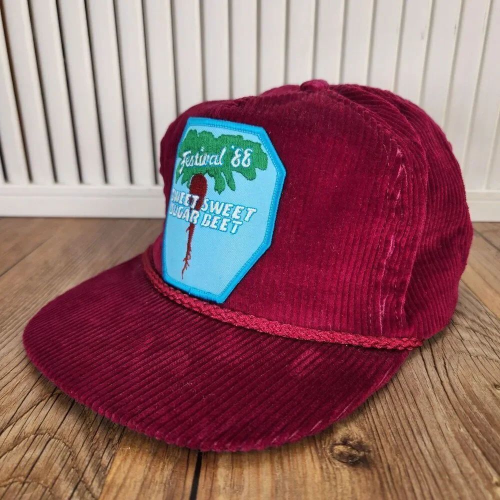 VTG Imperial Headwear Sweet Sweet Sugar Beet Festival 1988 Red Corduroy Hat USA